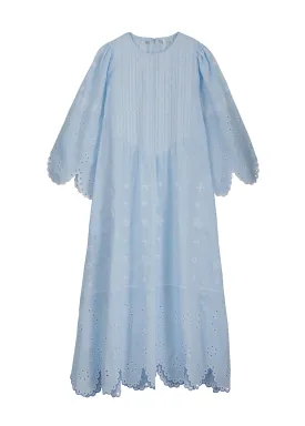 Maryna Embroidered Ukrainian Dress - Light Blue, White