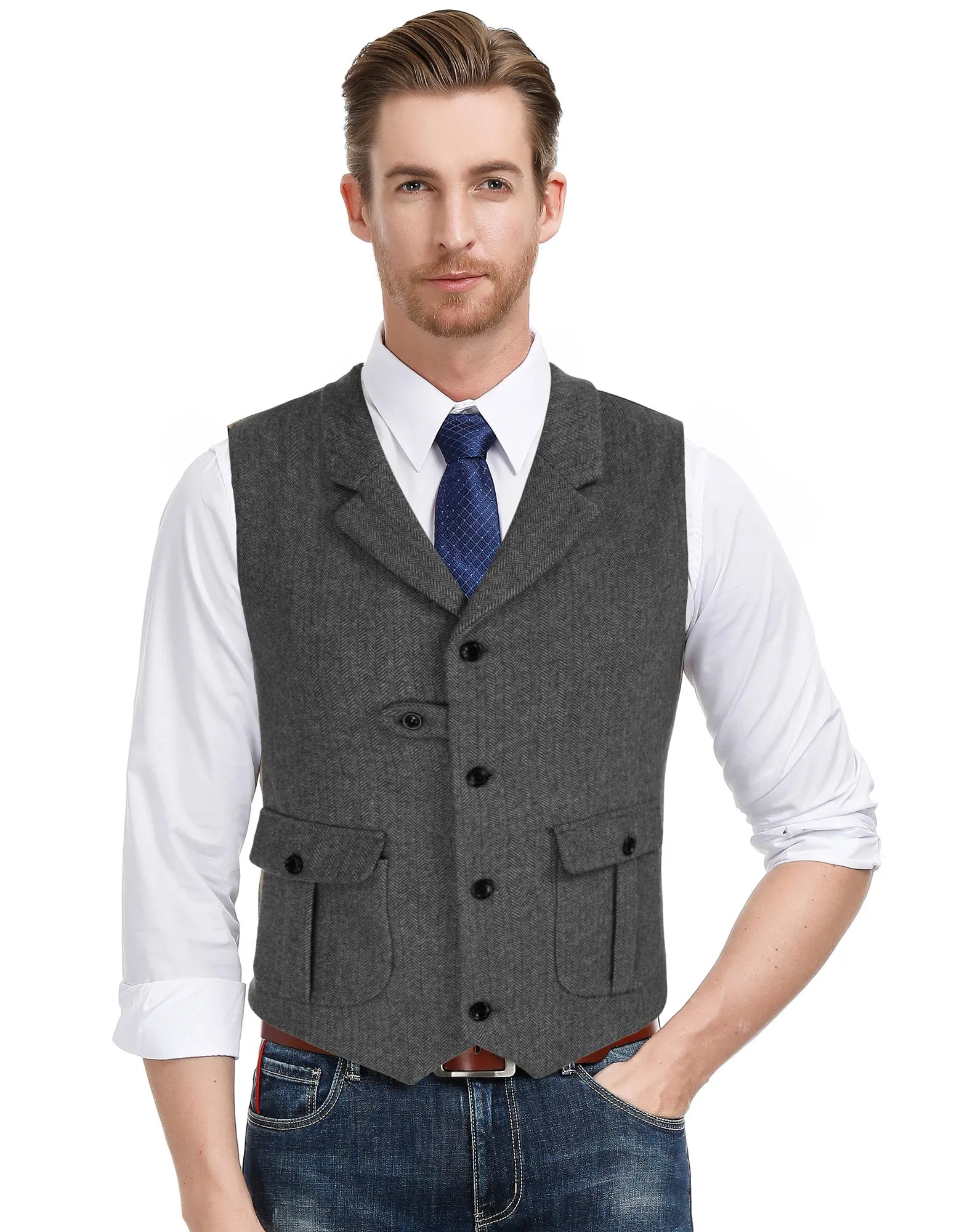 Men Notch Lapel Vest Coat Single Breasted Handkerchief Hem Cut-off Vest