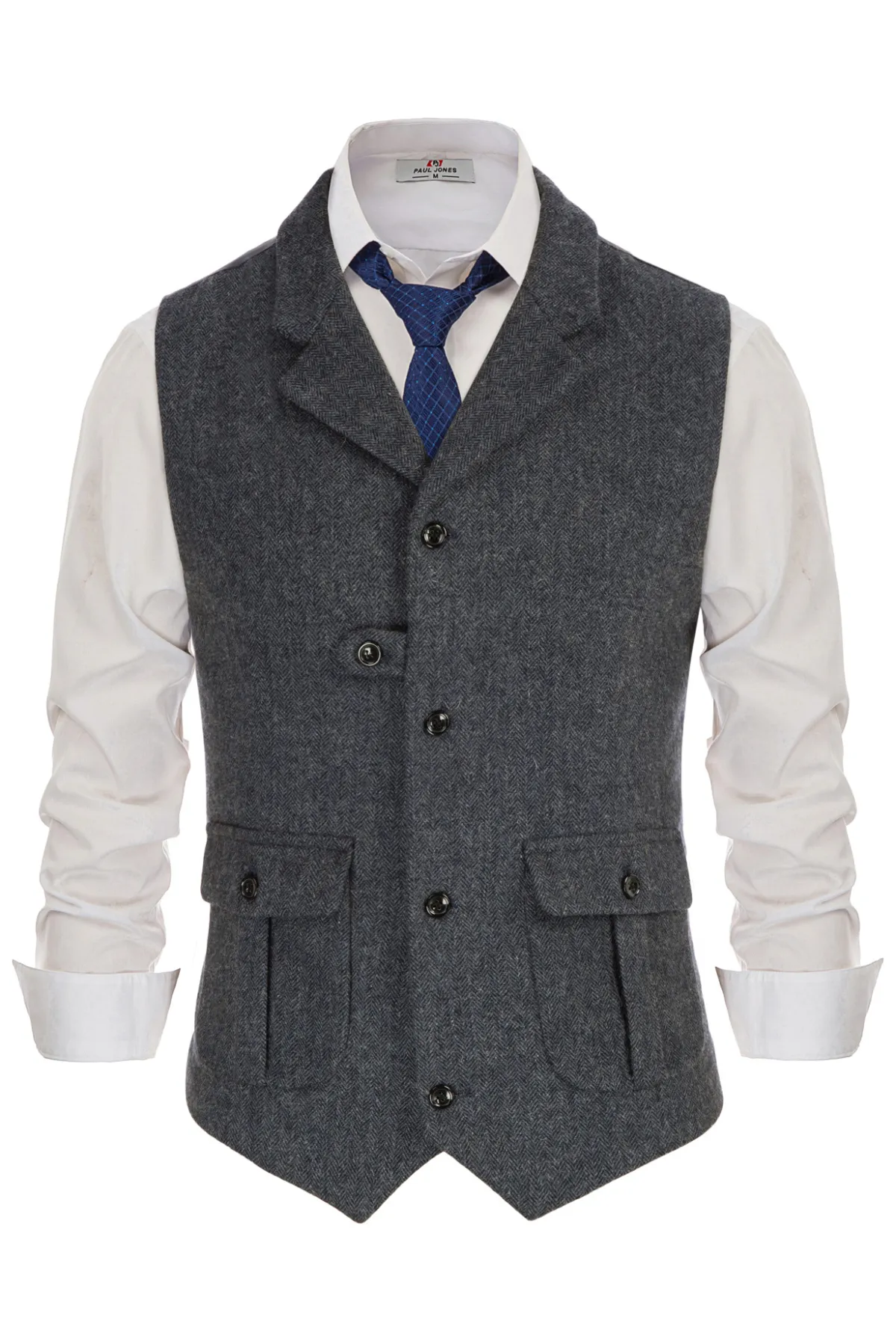 Men Notch Lapel Vest Coat Single Breasted Handkerchief Hem Cut-off Vest