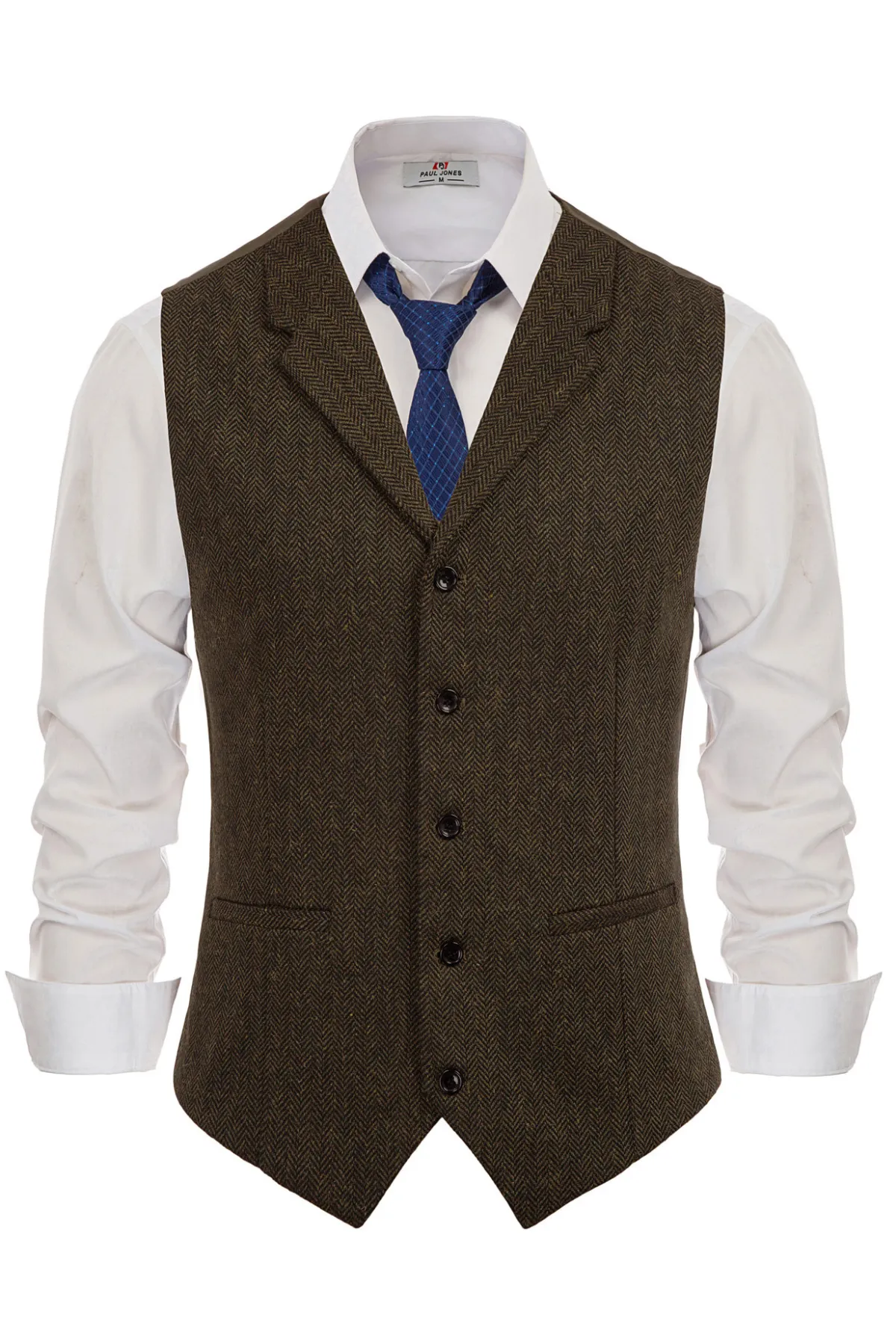 Mens Western Herringbone Suit Vest Tweed Wool Blend Slim Fit Waistcoats