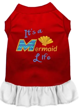 Mermaid Life Embroidered Dog Dress Red With White Lg (14)