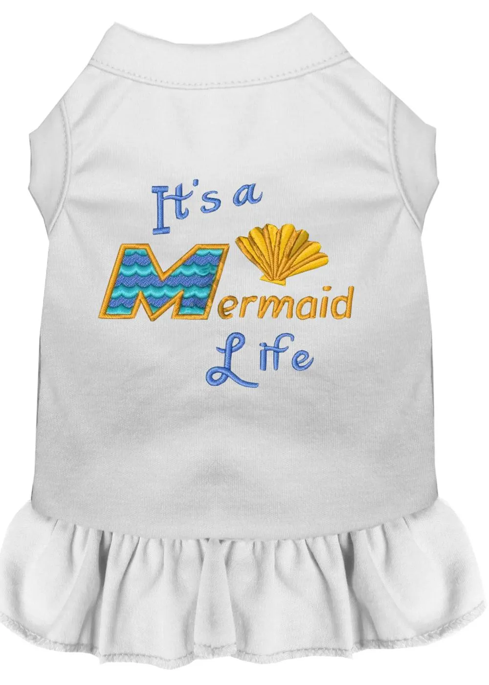 Mermaid Life Embroidered Dog Dress White Lg (14)