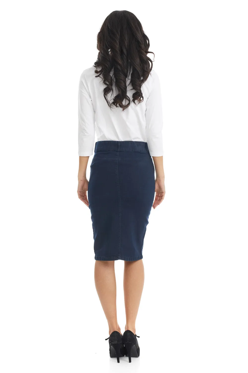 Navy Blue Denim Pencil Skirt for Women 'Brooklyn'