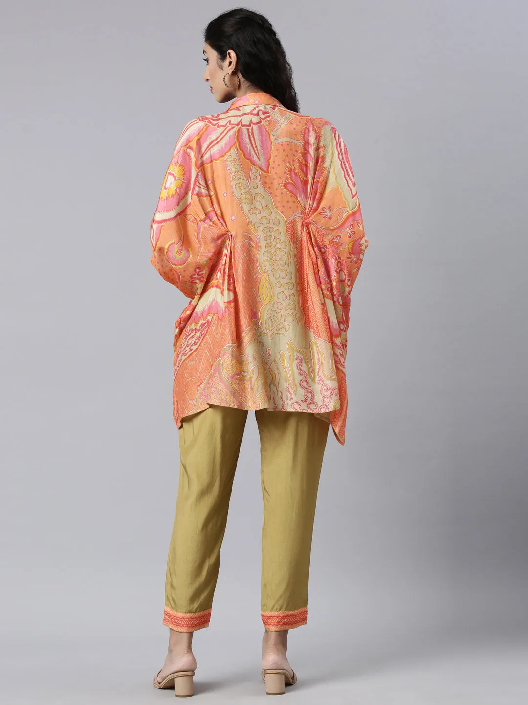 Neerus Peach Regular Straight Kurti and Trousers