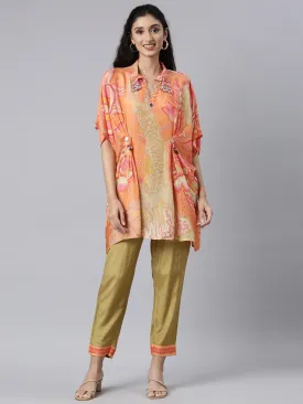 Neerus Peach Regular Straight Kurti and Trousers