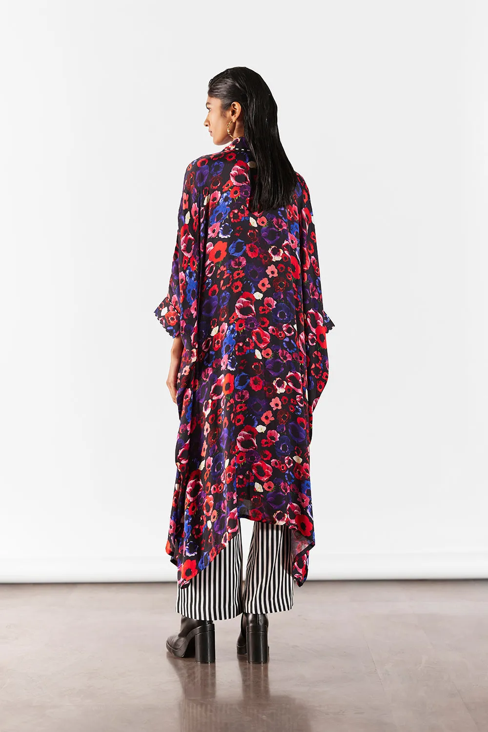 Peony Kimono With Striped Straight Pants