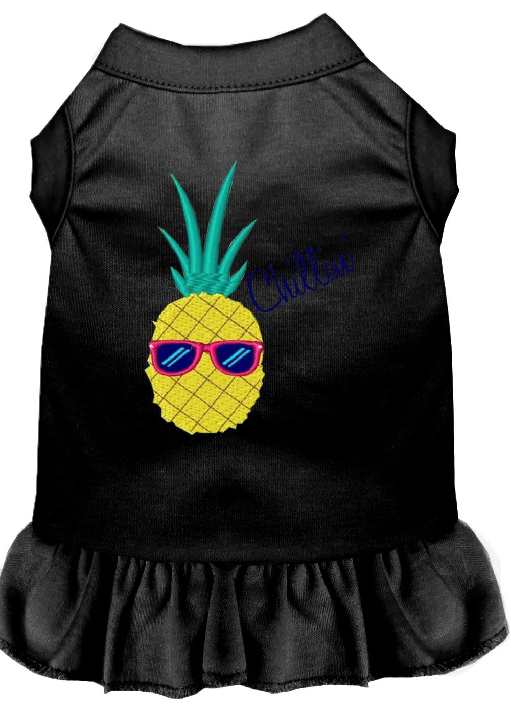 Pineapple Chillin Embroidered Dog Dress Black Lg (14)