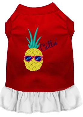 Pineapple Chillin Embroidered Dog Dress Red With White Med (12)