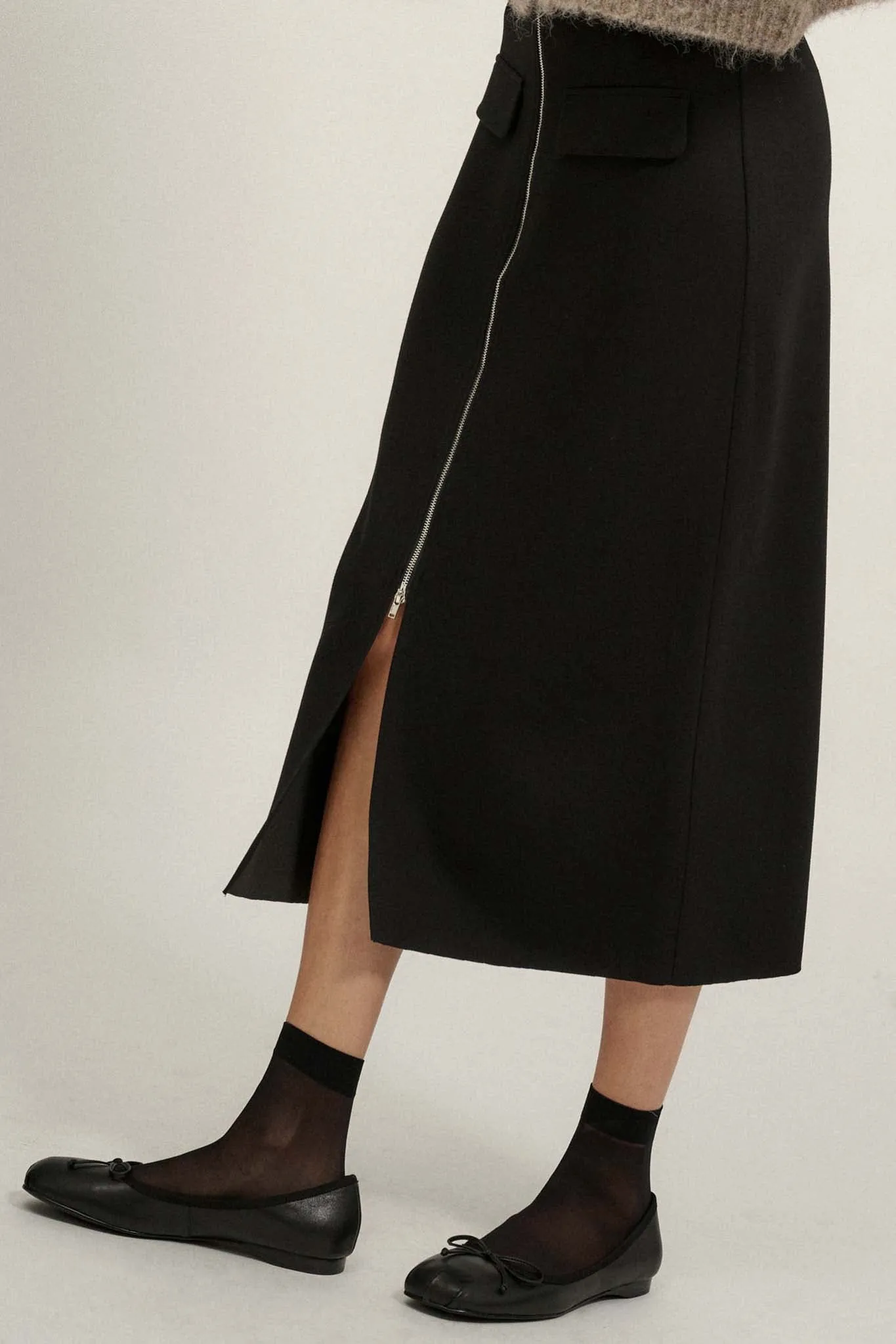 Premium Scuba Zip-Front Midi Skirt