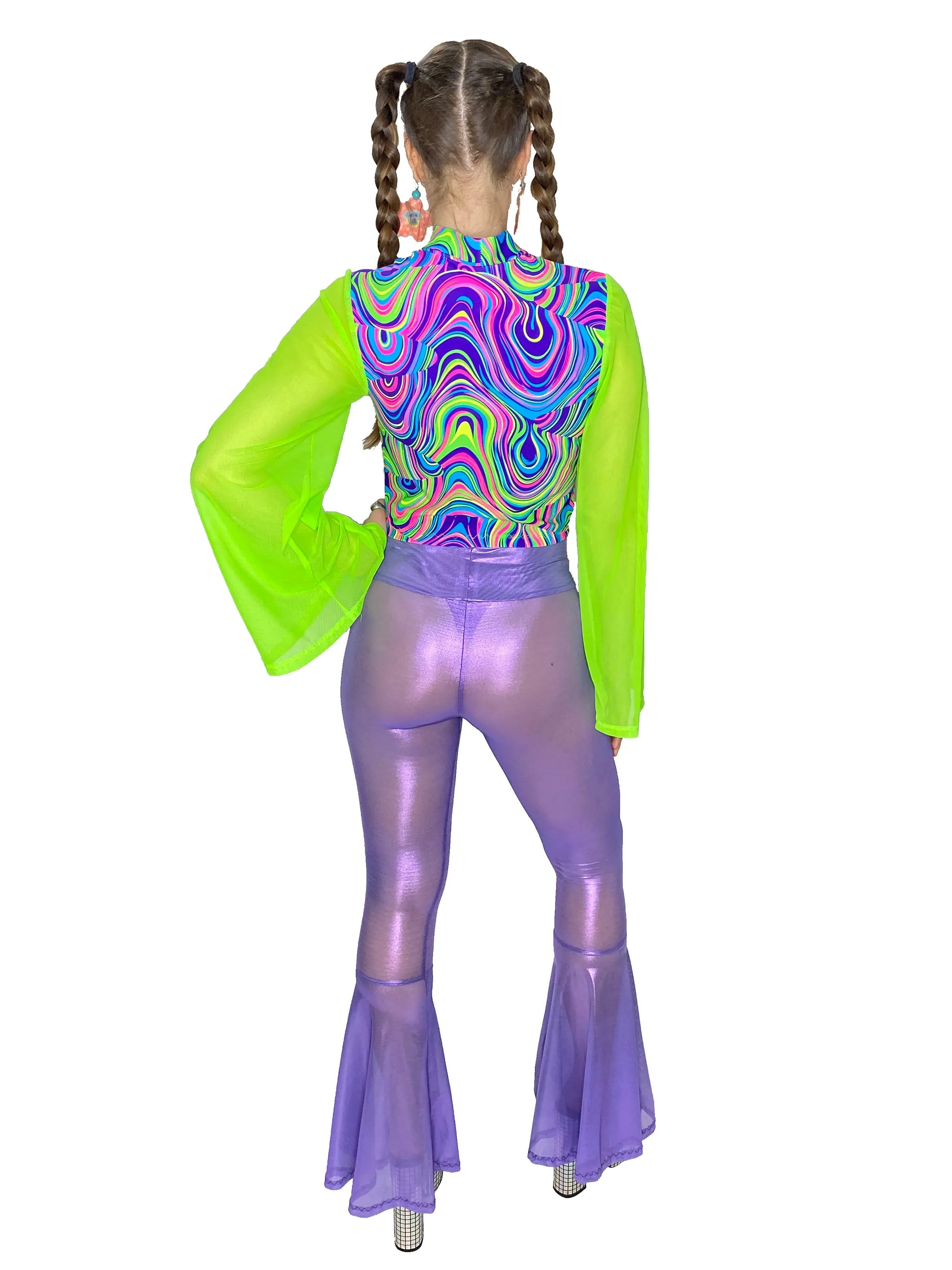 Purple Mesh Bell Bottoms