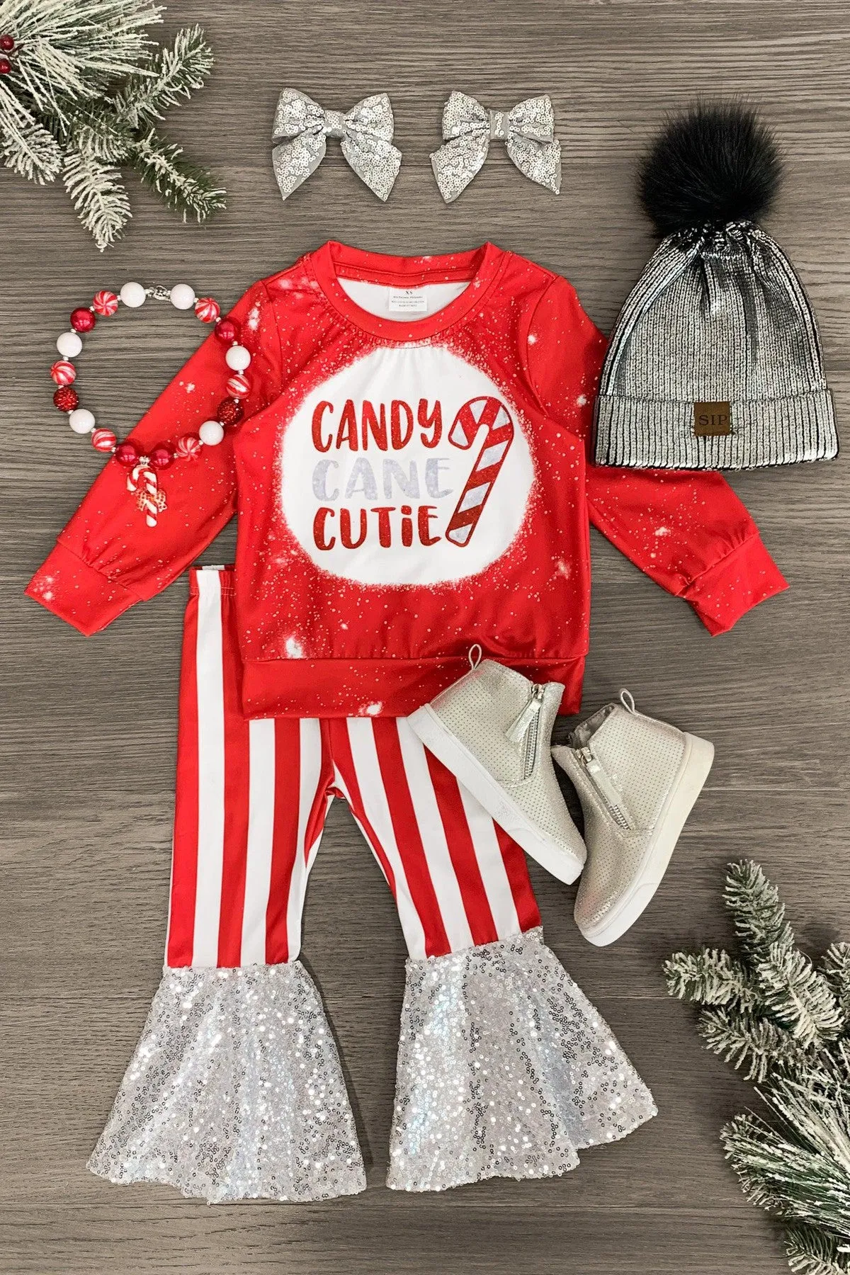 "Candy Cane Cutie" Sequin Bell Bottom Set