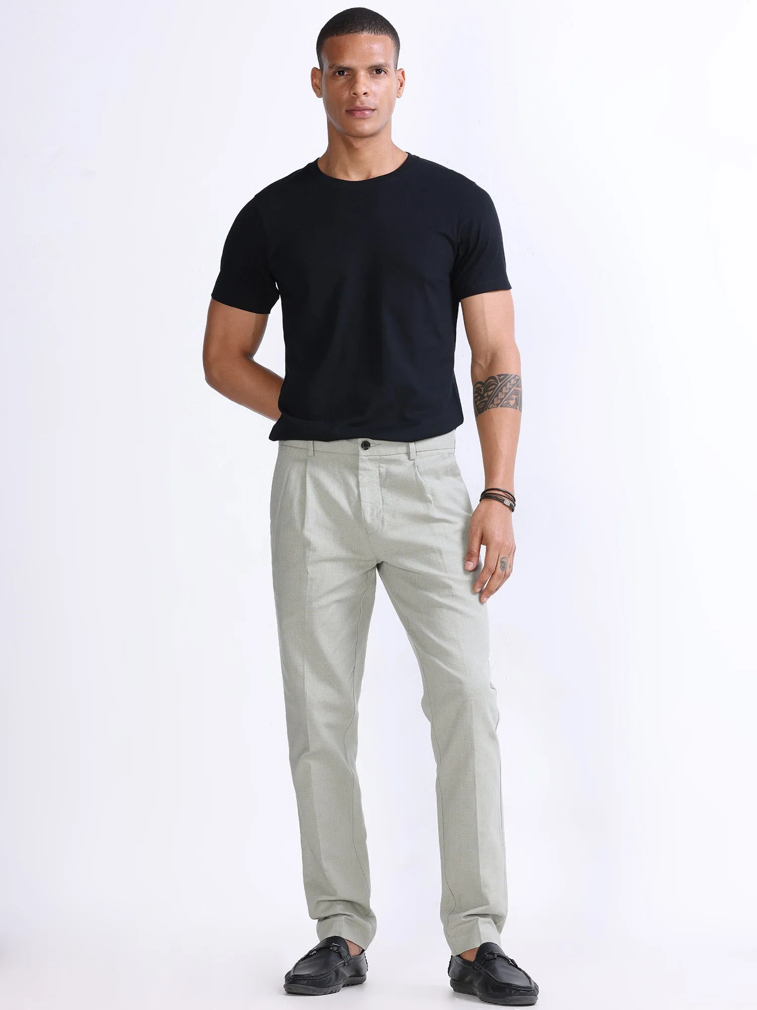 Raw Slub Pistachio Pleated Pant