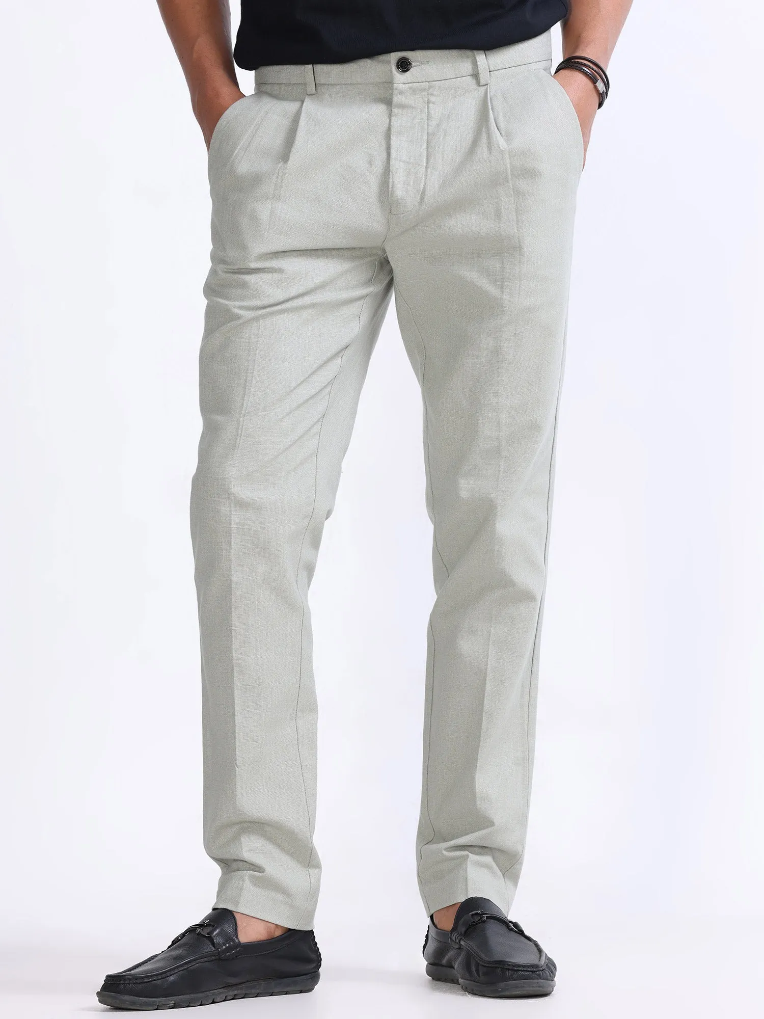 Raw Slub Pistachio Pleated Pant