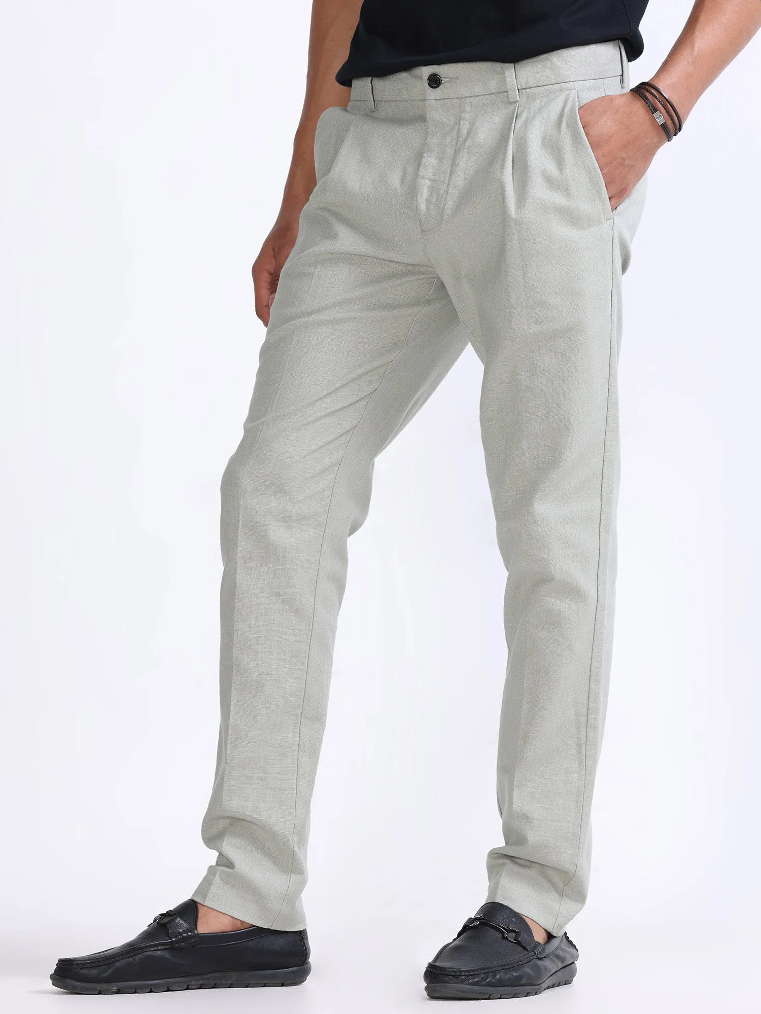 Raw Slub Pistachio Pleated Pant