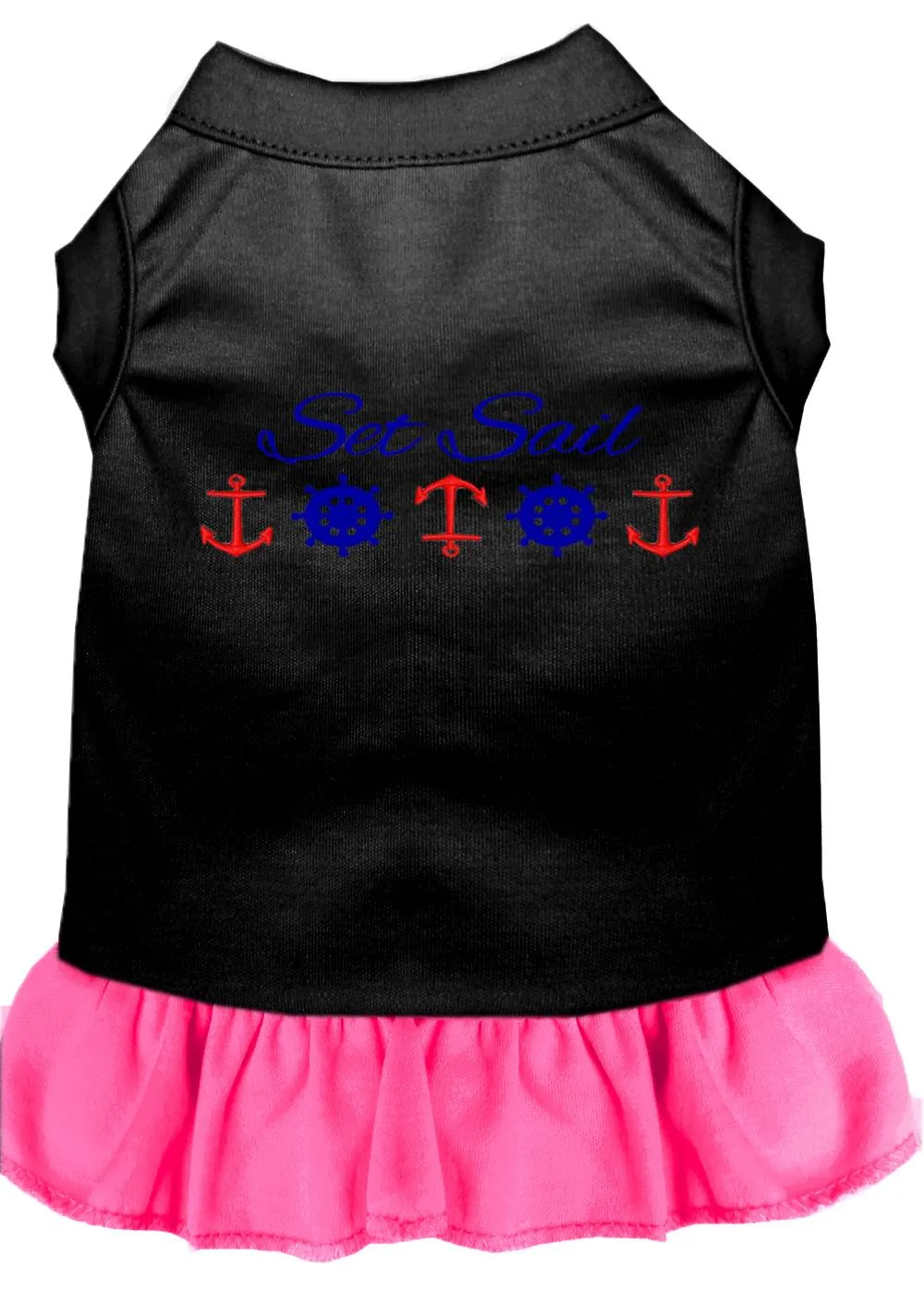 Set Sail Embroidered Dog Dress Black With Bright Pink Med (12)