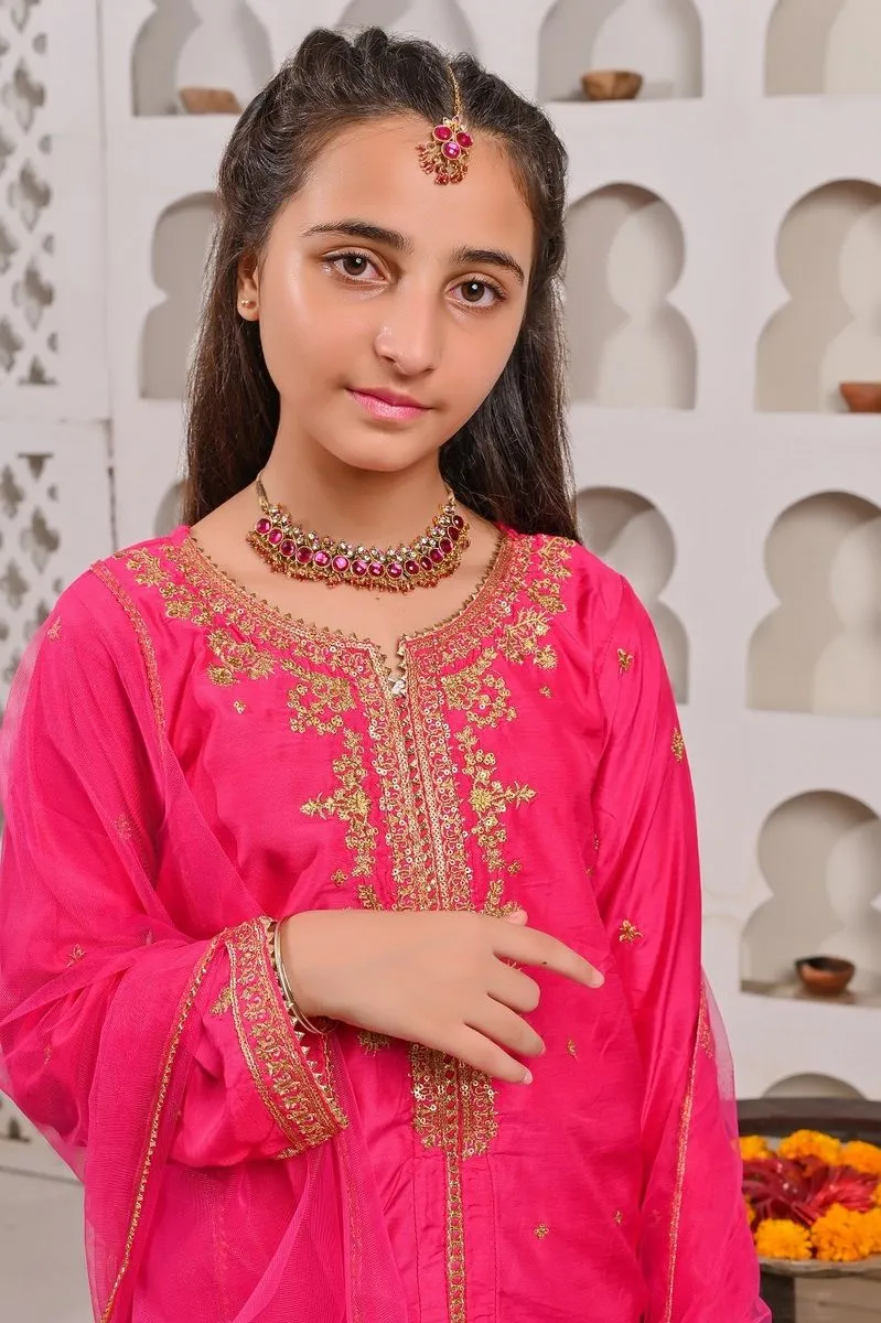 Shanzey Stitched 3 Piece Bari Eid Pret kids Formal Collection'2022-SHK-602-Pink