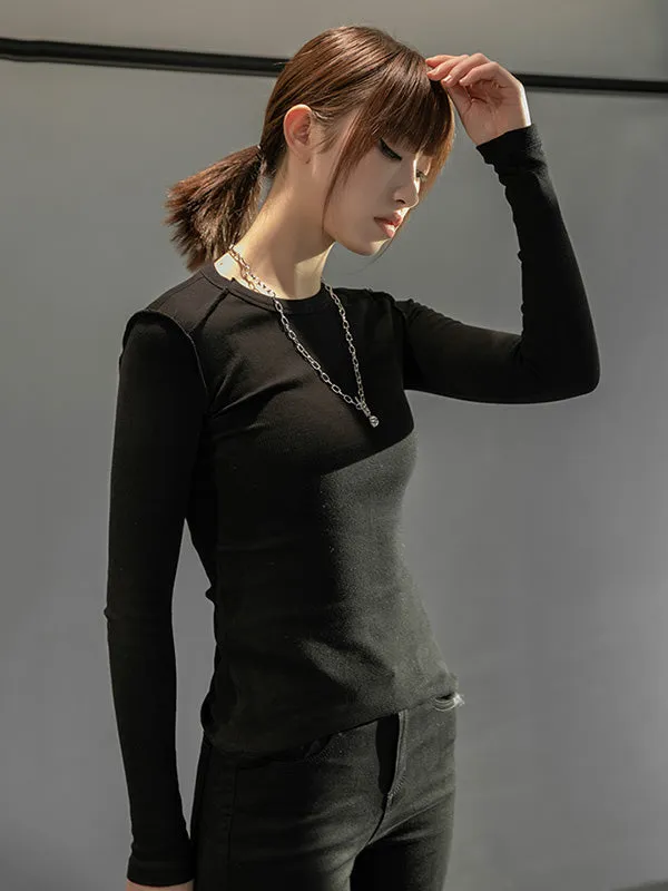 Simple Solid Color Round-Neck Long Sleeves T-Shirt