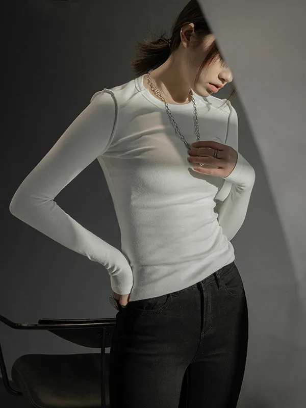 Simple Solid Color Round-Neck Long Sleeves T-Shirt