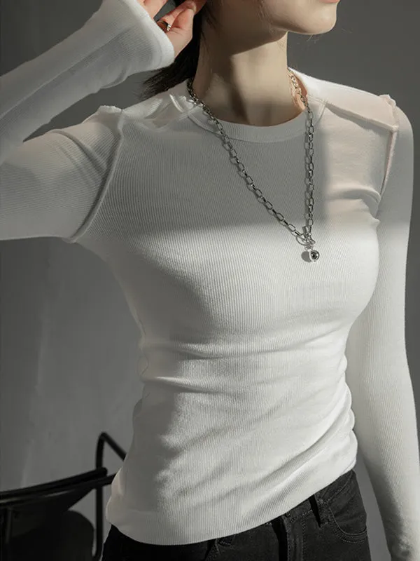 Simple Solid Color Round-Neck Long Sleeves T-Shirt