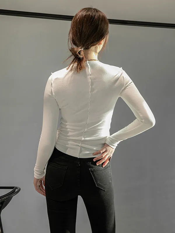 Simple Solid Color Round-Neck Long Sleeves T-Shirt