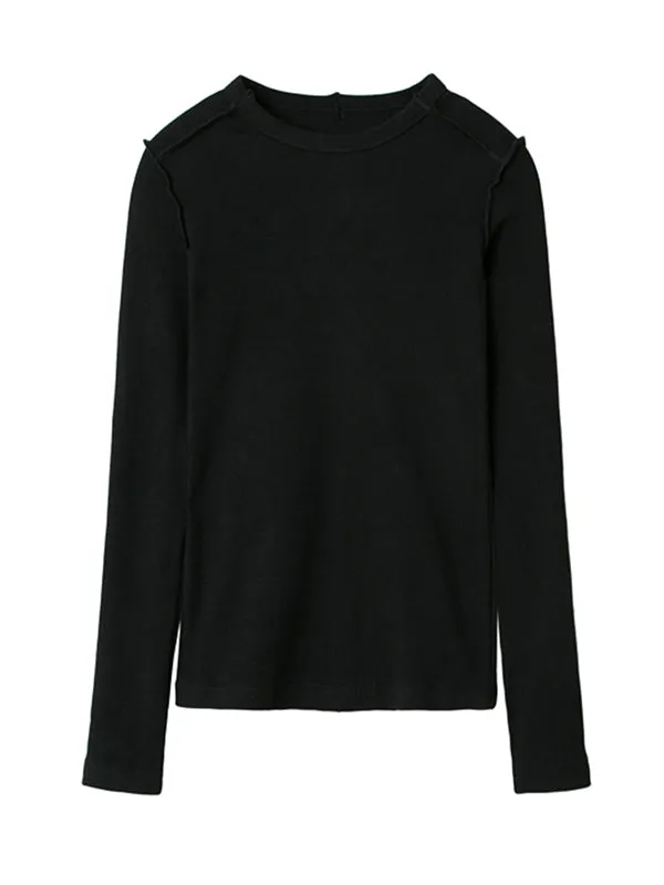 Simple Solid Color Round-Neck Long Sleeves T-Shirt