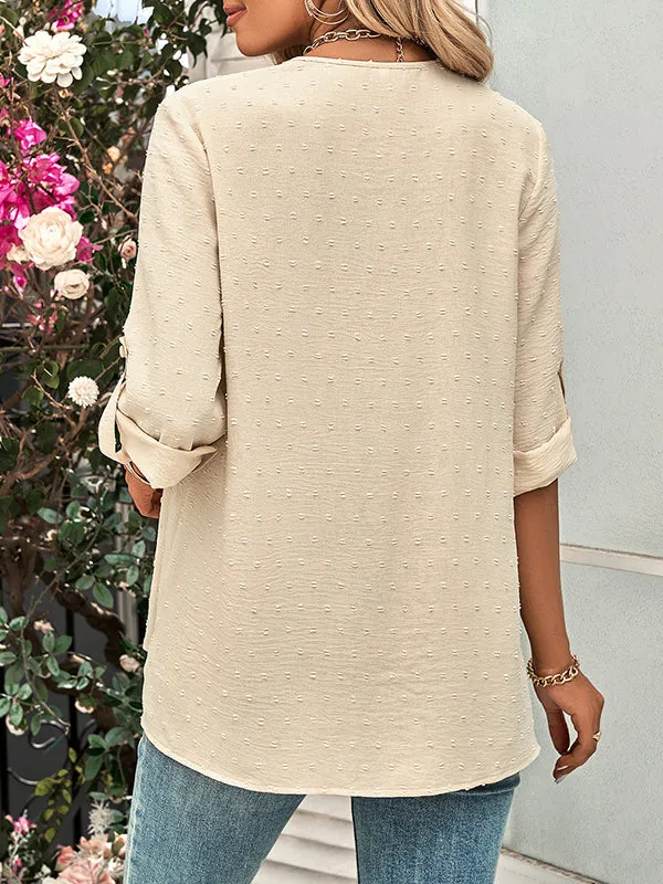 Simple Three-Quarter Sleeves Loose Solid Color V-Neck T-Shirts Tops