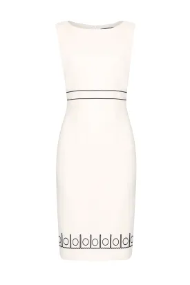 Sleeveless Ivory Faille Shift Dress with Black Embroidery Detail - Aude