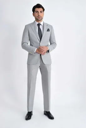 Slim Fit Wool Blend Peak Lapel Plaid Gray Classic Suit