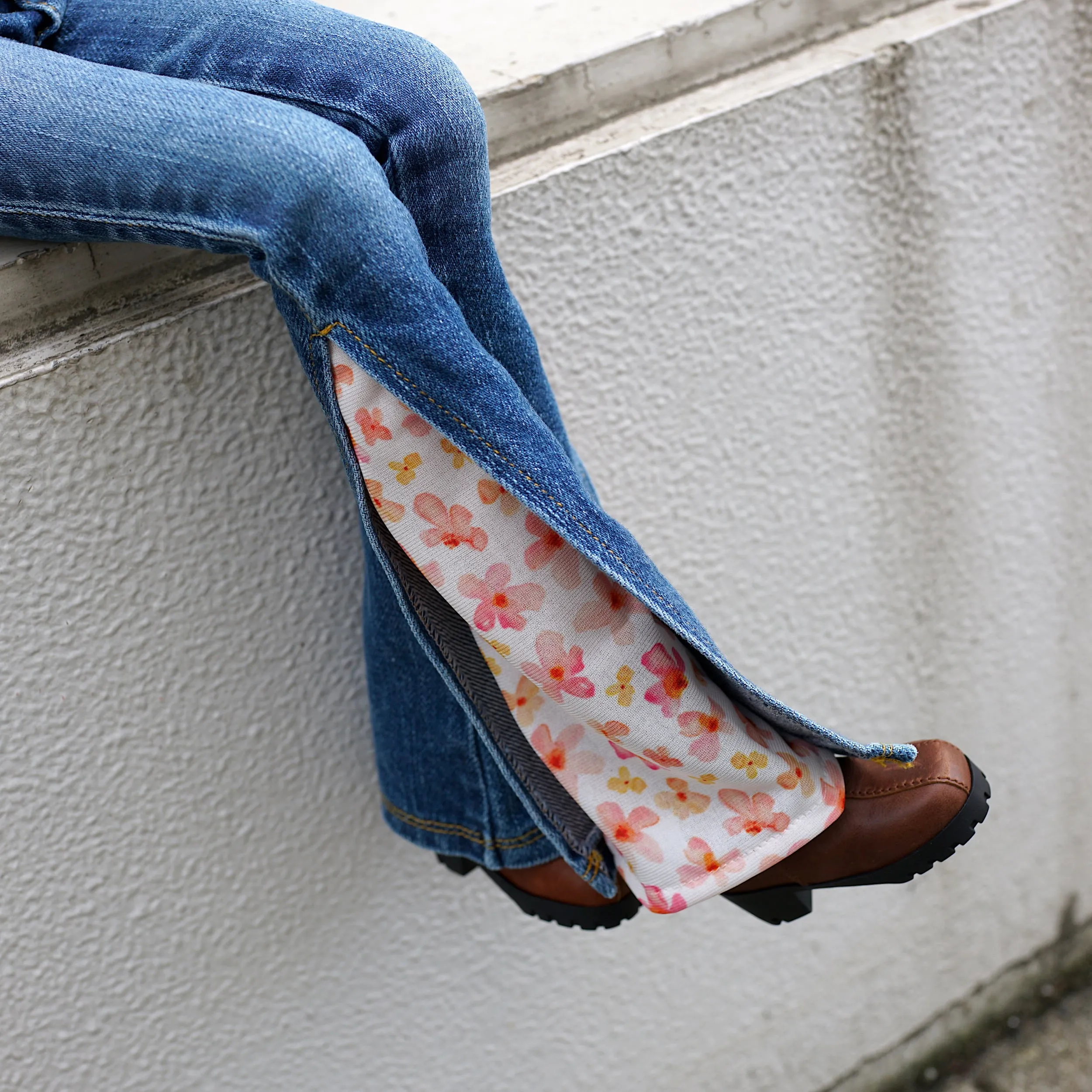 Split Bell Bottoms (Floral Tangerine)