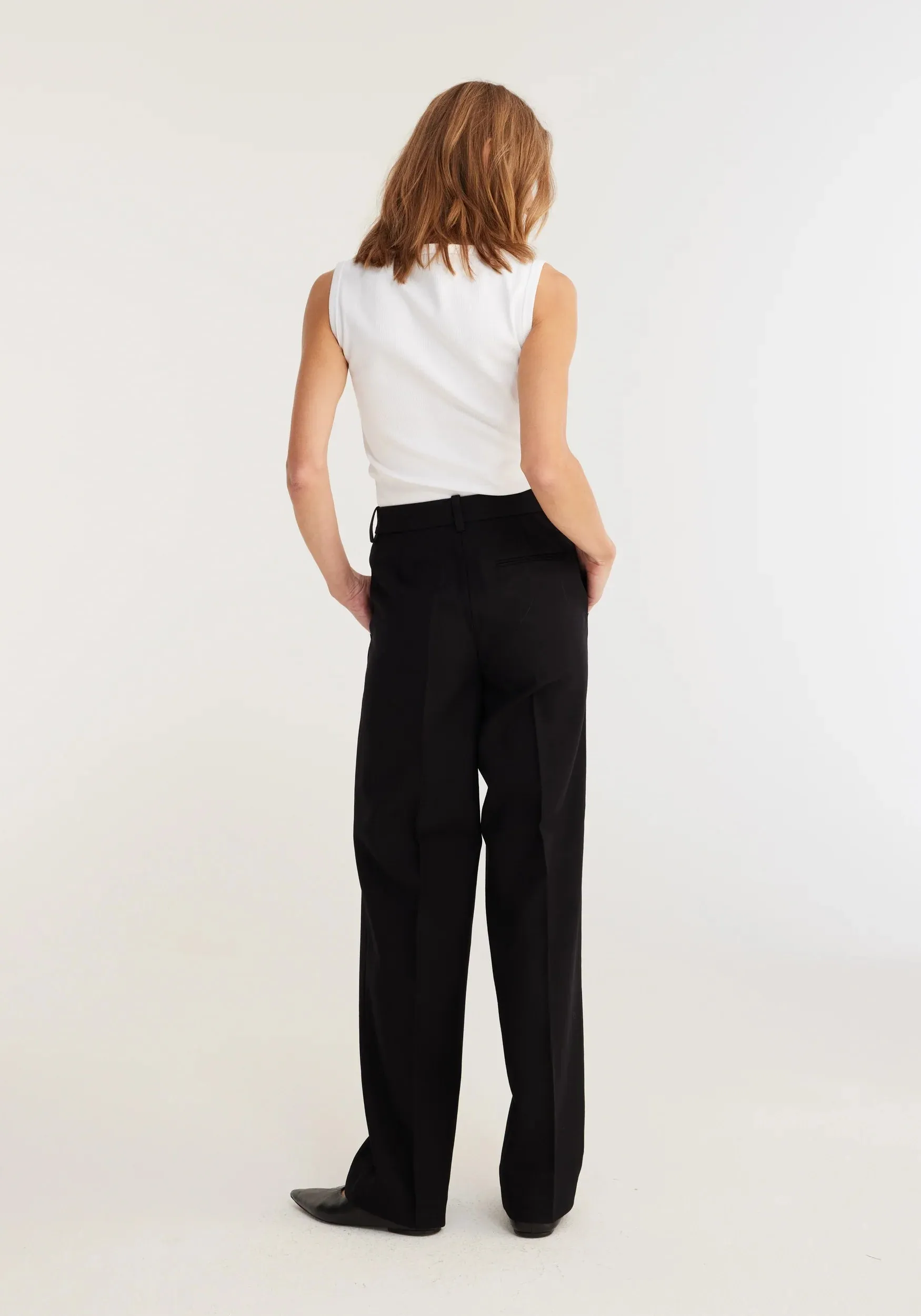 Straight Leg Tailored Trousers - Black