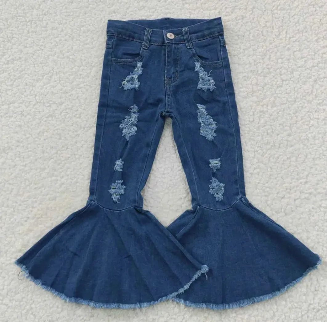 Toddler Double Ruffle Denim Bell Bottom