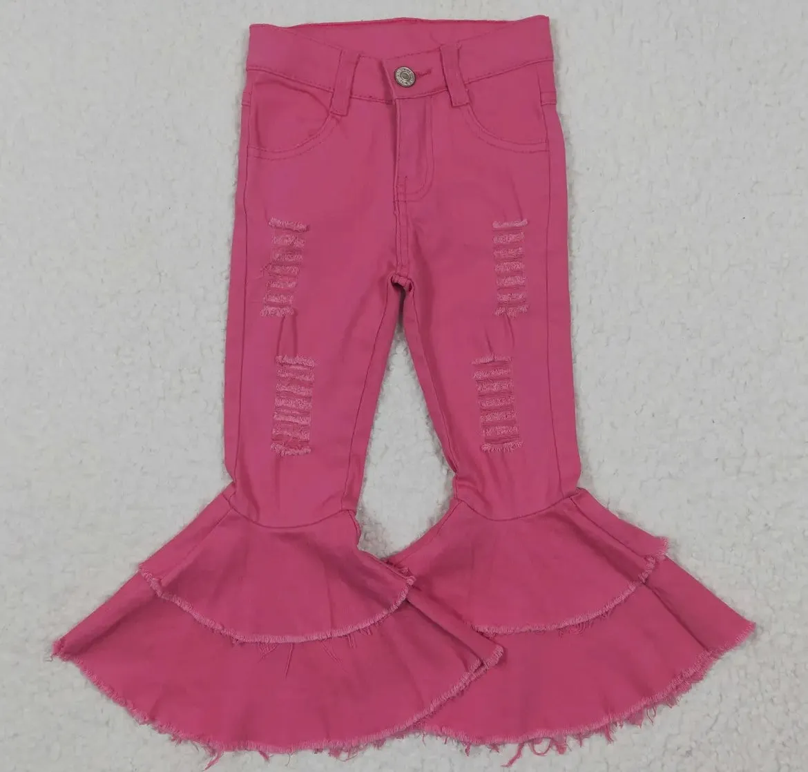 Toddler Double Ruffle Denim Bell Bottom