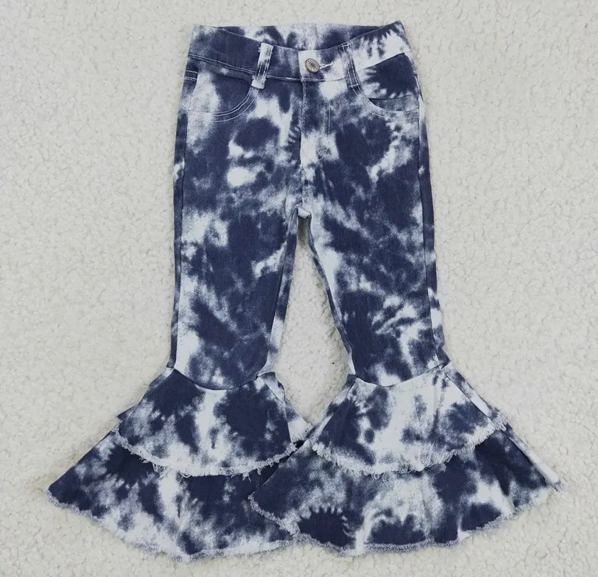 Toddler Double Ruffle Denim Bell Bottom