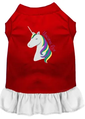 Unicorns Rock Embroidered Dog Dress Red With White Med (12)