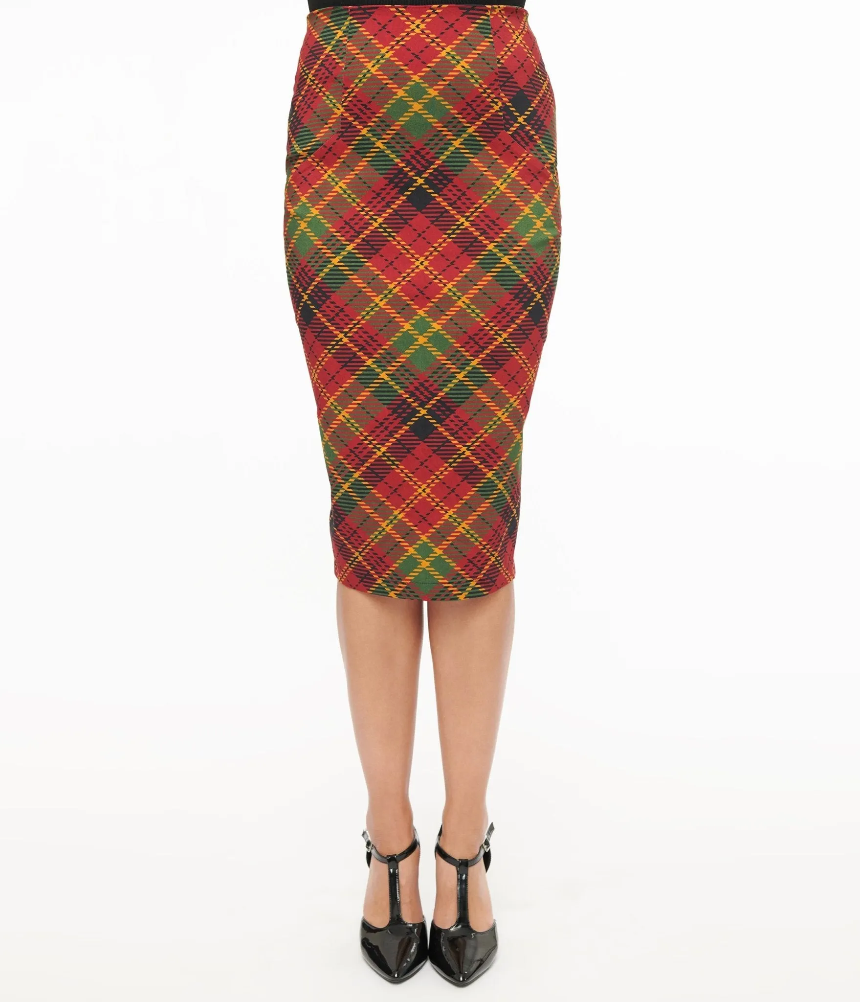 Unique Vintage 1950s Burnt Orange & Green Plaid Tracy Pencil Skirt