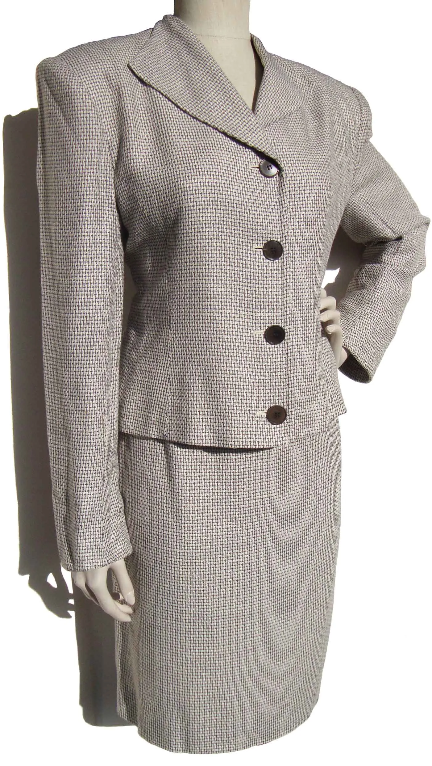 Vintage 90s Dior Skirt Suit Black & White Houndstooth Plaid M / L