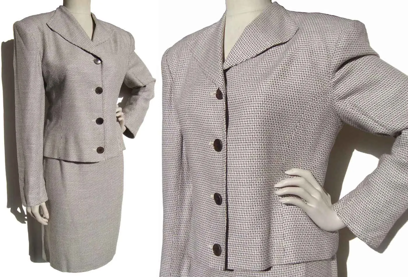 Vintage 90s Dior Skirt Suit Black & White Houndstooth Plaid M / L