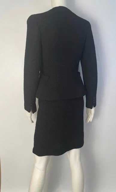 Vintage Chanel 98P, 1998 Spring black boucle wool skirt suit US 2/4