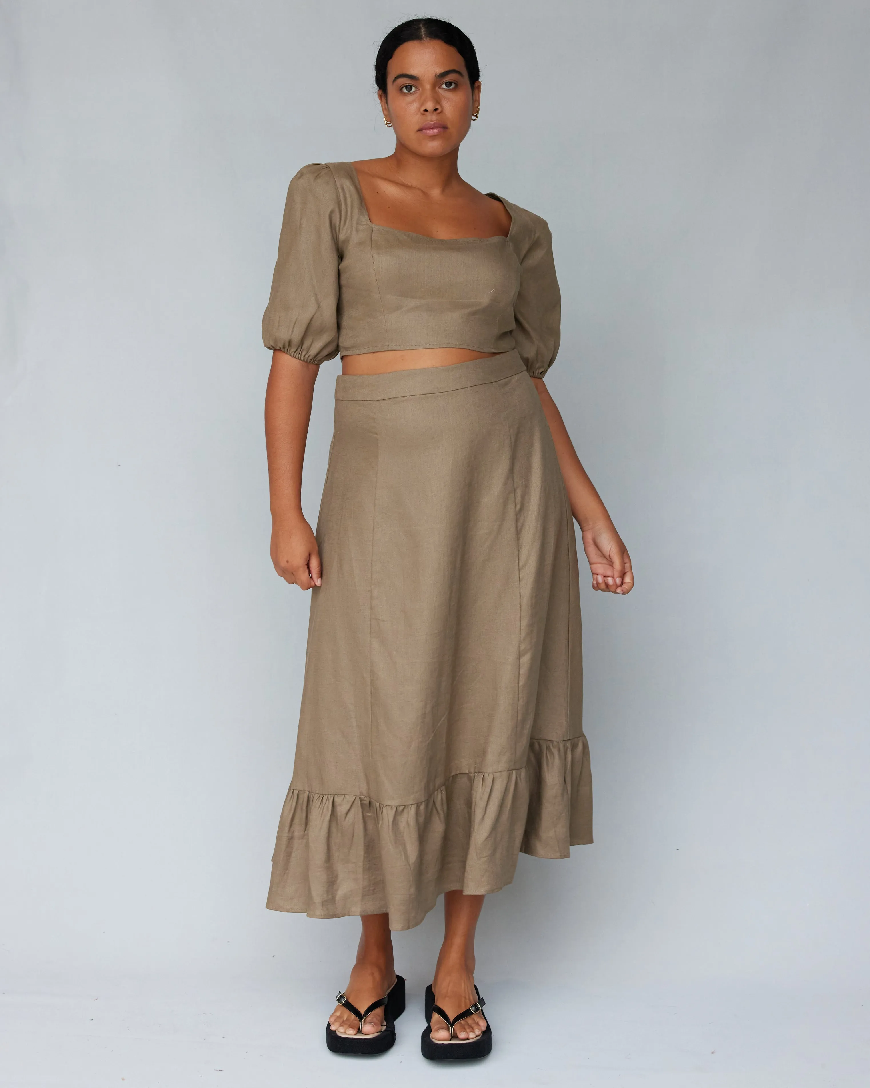 Violetta Linen Skirt - Khaki