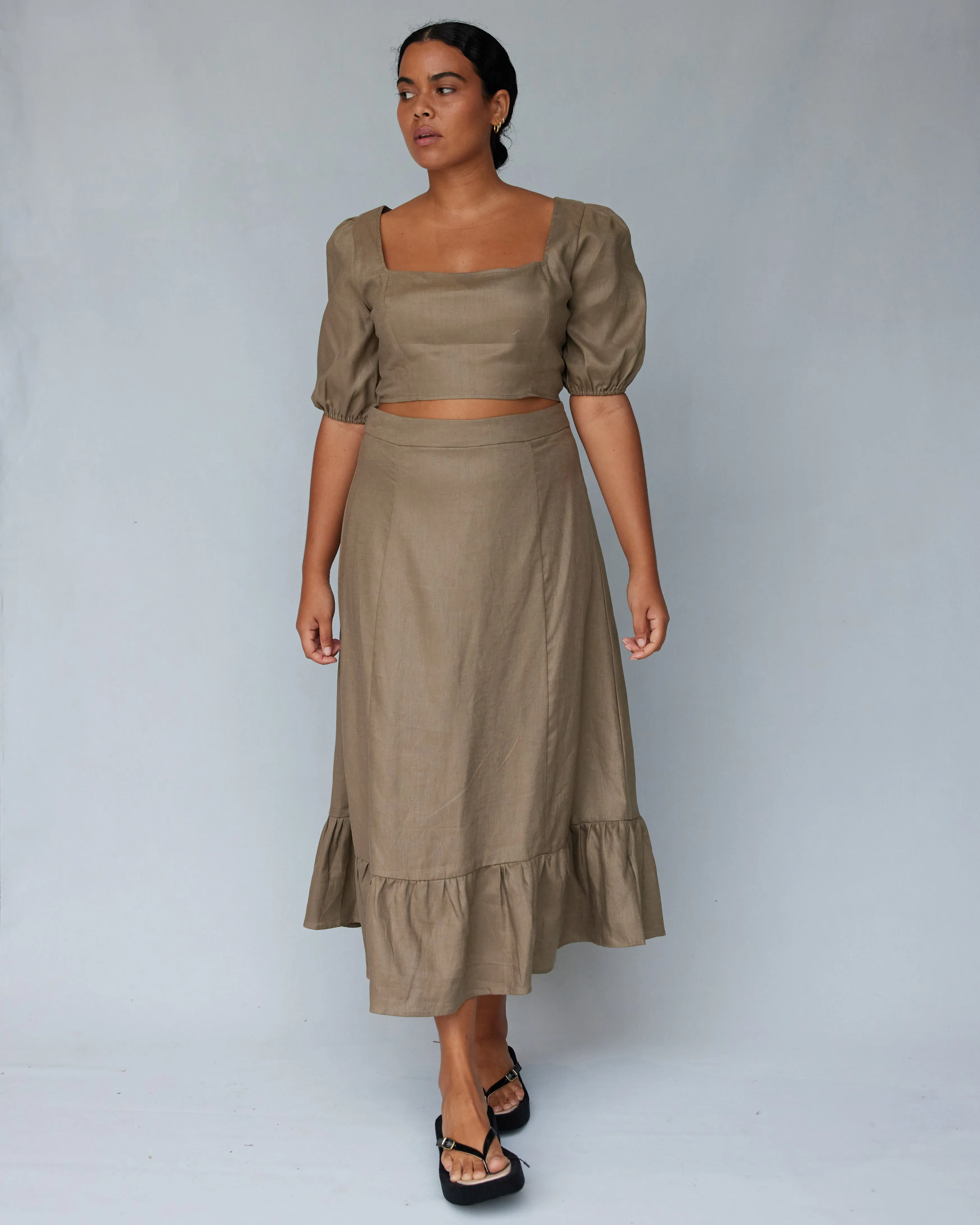 Violetta Linen Skirt - Khaki