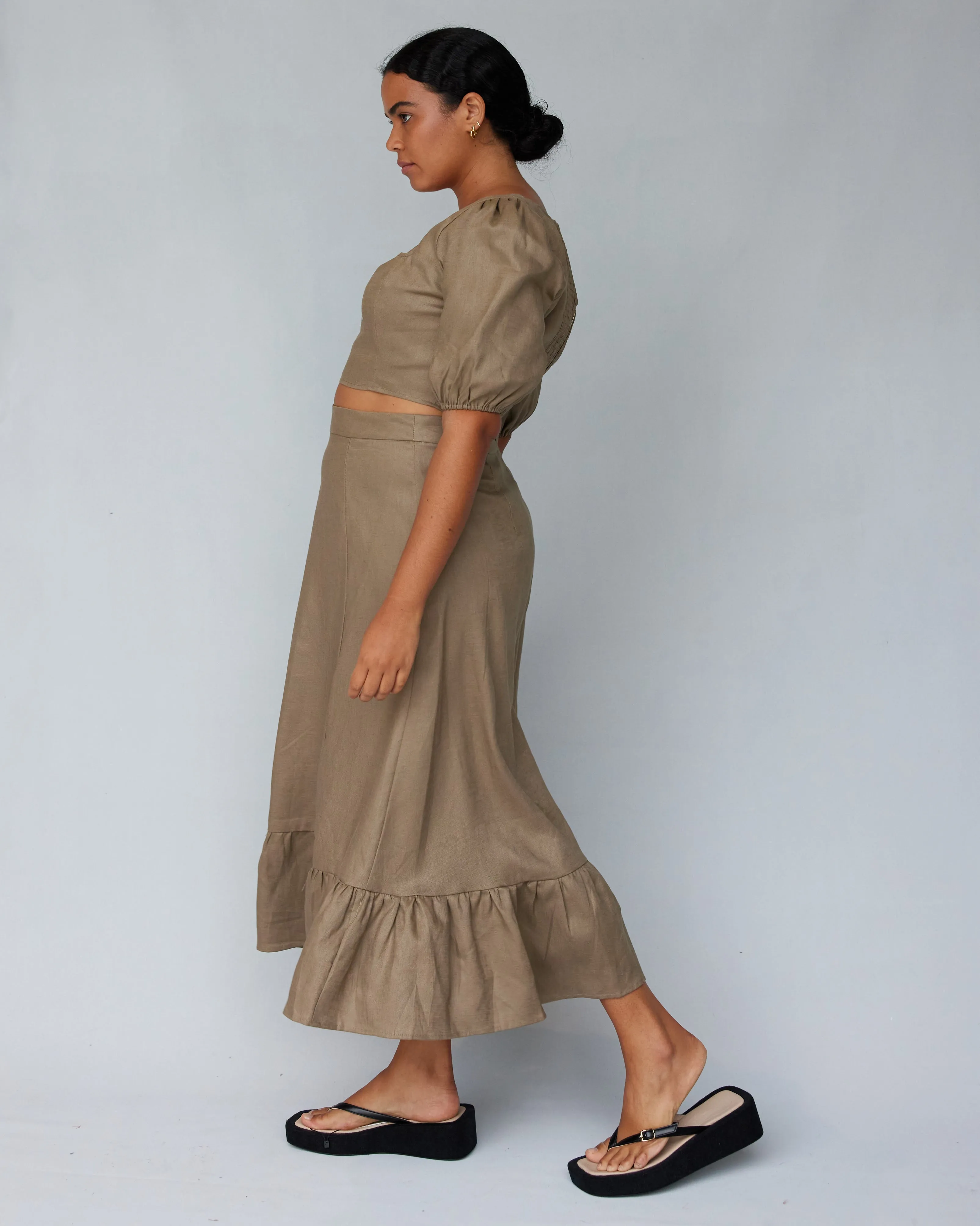 Violetta Linen Skirt - Khaki