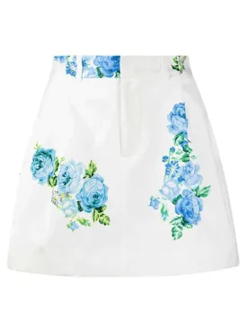 White All Over Printed Low-Rise Skirt