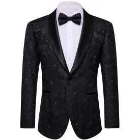 YourTies Classic Black Floral Silk Shawl Collar Wedding Suit for Men