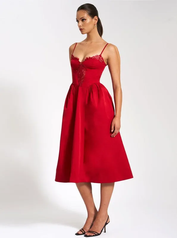 Zahra Red Lace Trim Dress