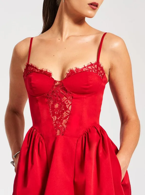 Zahra Red Lace Trim Dress