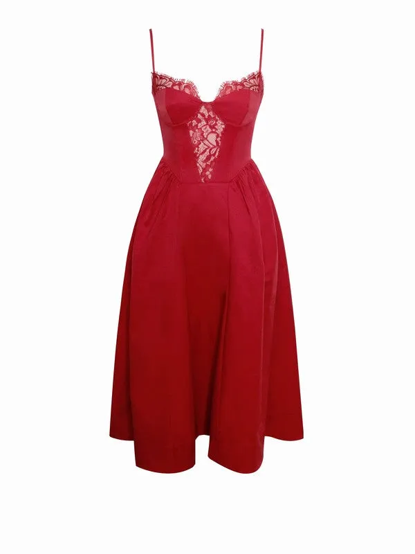 Zahra Red Lace Trim Dress