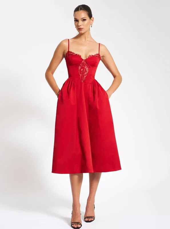 Zahra Red Lace Trim Dress