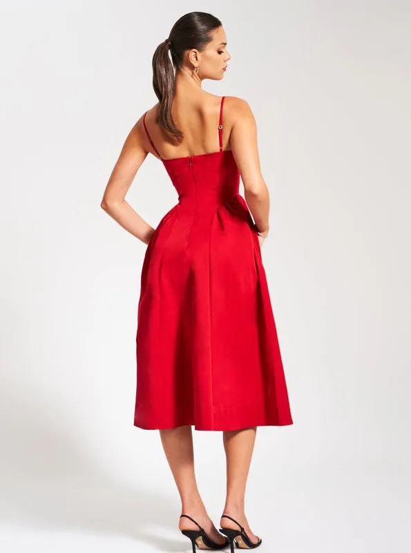 Zahra Red Lace Trim Dress