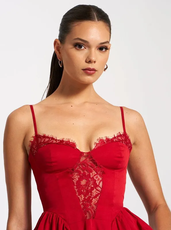 Zahra Red Lace Trim Dress