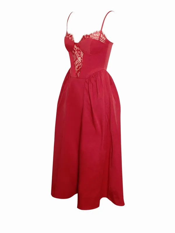 Zahra Red Lace Trim Dress